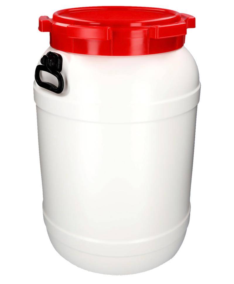 Weithalsfass WH 68, aus Polyethylen (PE), 68 Liter Volumen, weiß/rot-1