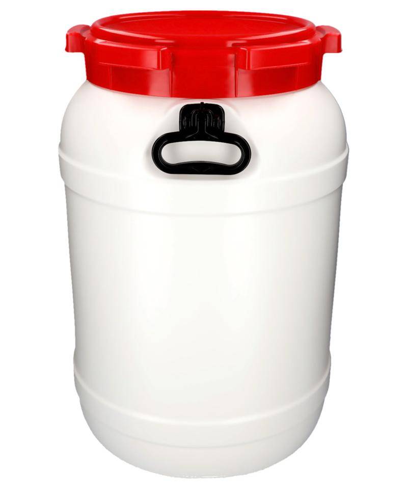 Weithalsfass WH 68, aus Polyethylen (PE), 68 Liter Volumen, weiß/rot-2
