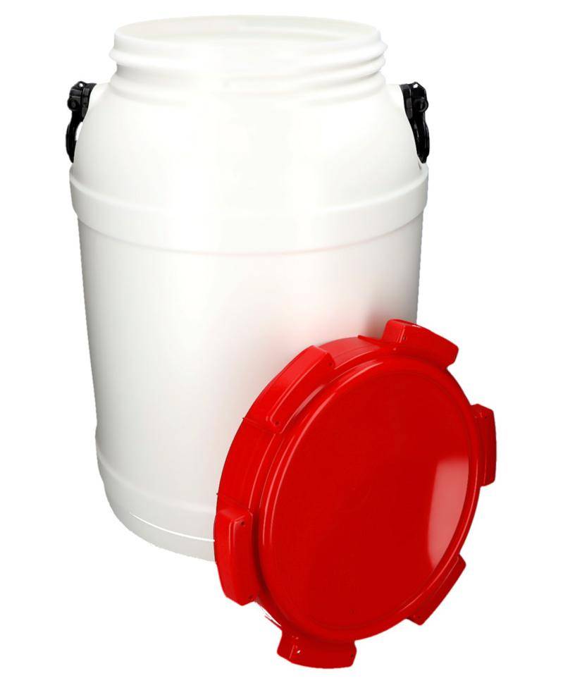 Weithalsfass WH 68, aus Polyethylen (PE), 68 Liter Volumen, weiß/rot-3