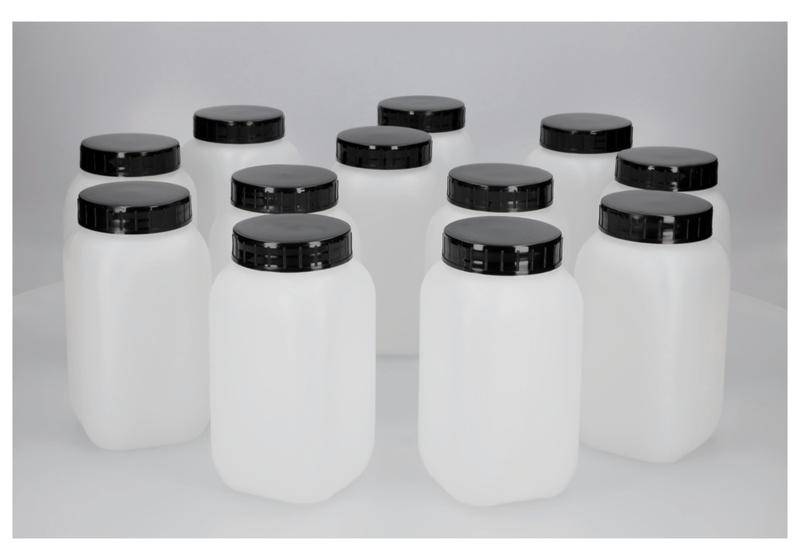 Weithalsflaschen aus HDPE, eckig, natur-transparent, 950 ml, 12 Stück-0