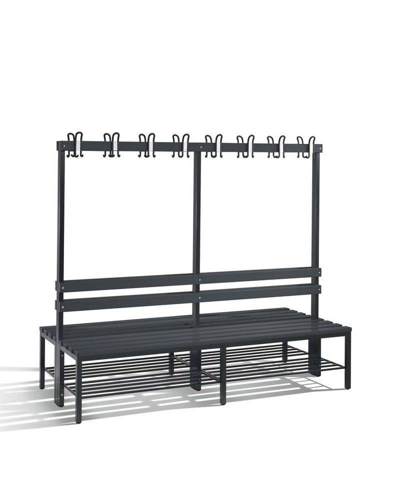 Umkleidebank Basic, doppelseitig, Sitzleisten schwarzgrau, B 1960 mm, mit Schuhrost