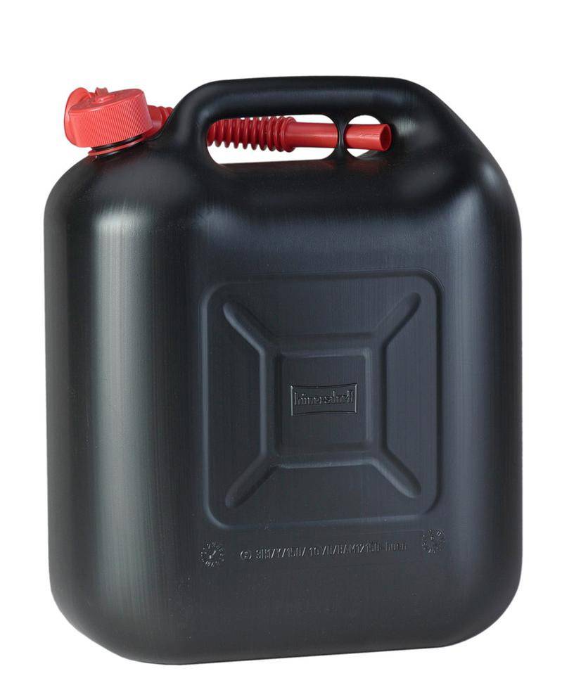 Kanister aus Kunststoff (schwarz) mit Auslauf (rot), UN-zugelassen, 20 Liter Volumen-0