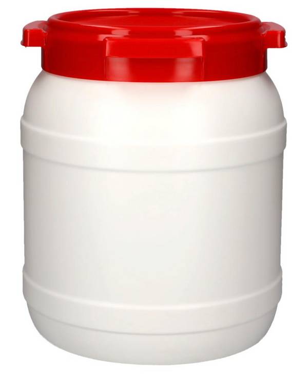 Weithalsfass WH 15, aus Polyethylen (PE), 15 Liter Volumen, weiß/rot