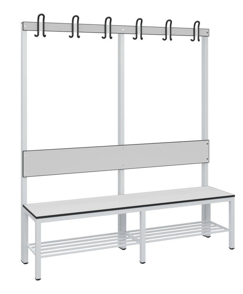 Umkleidebank Basic, Rückenlehne, Sitzfläche lichtgrau, B 1500 mm, mit Schuhrost-0