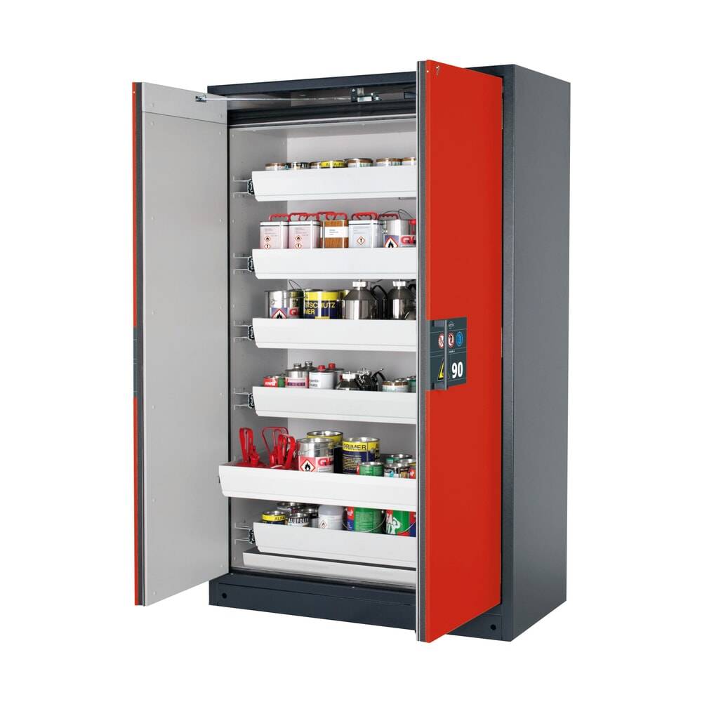 Gefahrstoffschrank - 1.953x1.193x615 mm - 6 Auszugswannen - Stahl - Front verkehrsrot-1