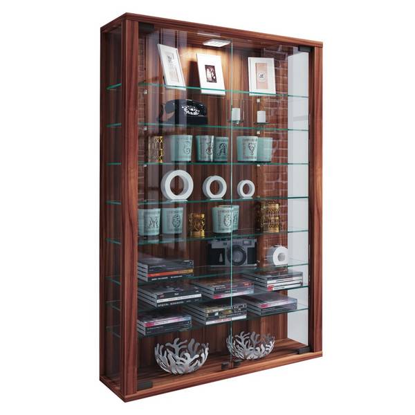 VCM Wandvitrine Vitrosa Mini, inkl. LED-Beleuchtung, Kern-Nussbaum