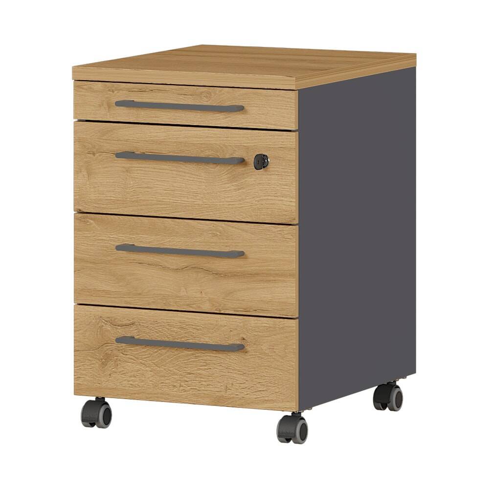 Rollcontainer AGENDA, 4 Schubladen, Graphit/Grandson-Eiche-Nb.-0