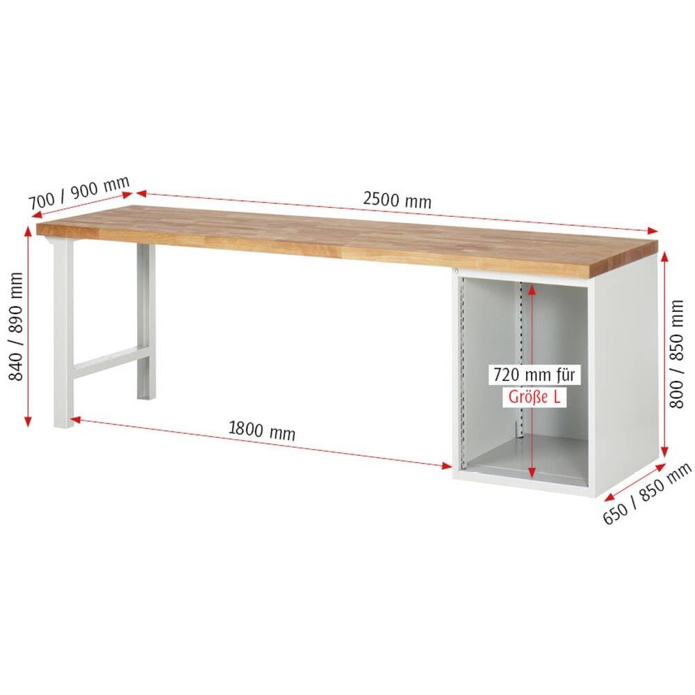Werkbank - 4 Schubladen, 150 / 270 mm - Teilauszug - Buchenplatte - Tragkraft 1.000 kg - 840 x 2.500 x 700 mm (HxBxT) --4