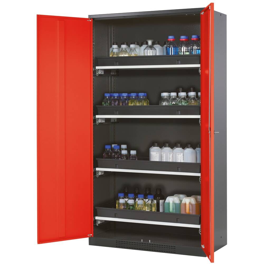 asecos® Chemikalienschrank CS-CLASSIC, mit 4 Tablarauszügen und PP-Wan-0