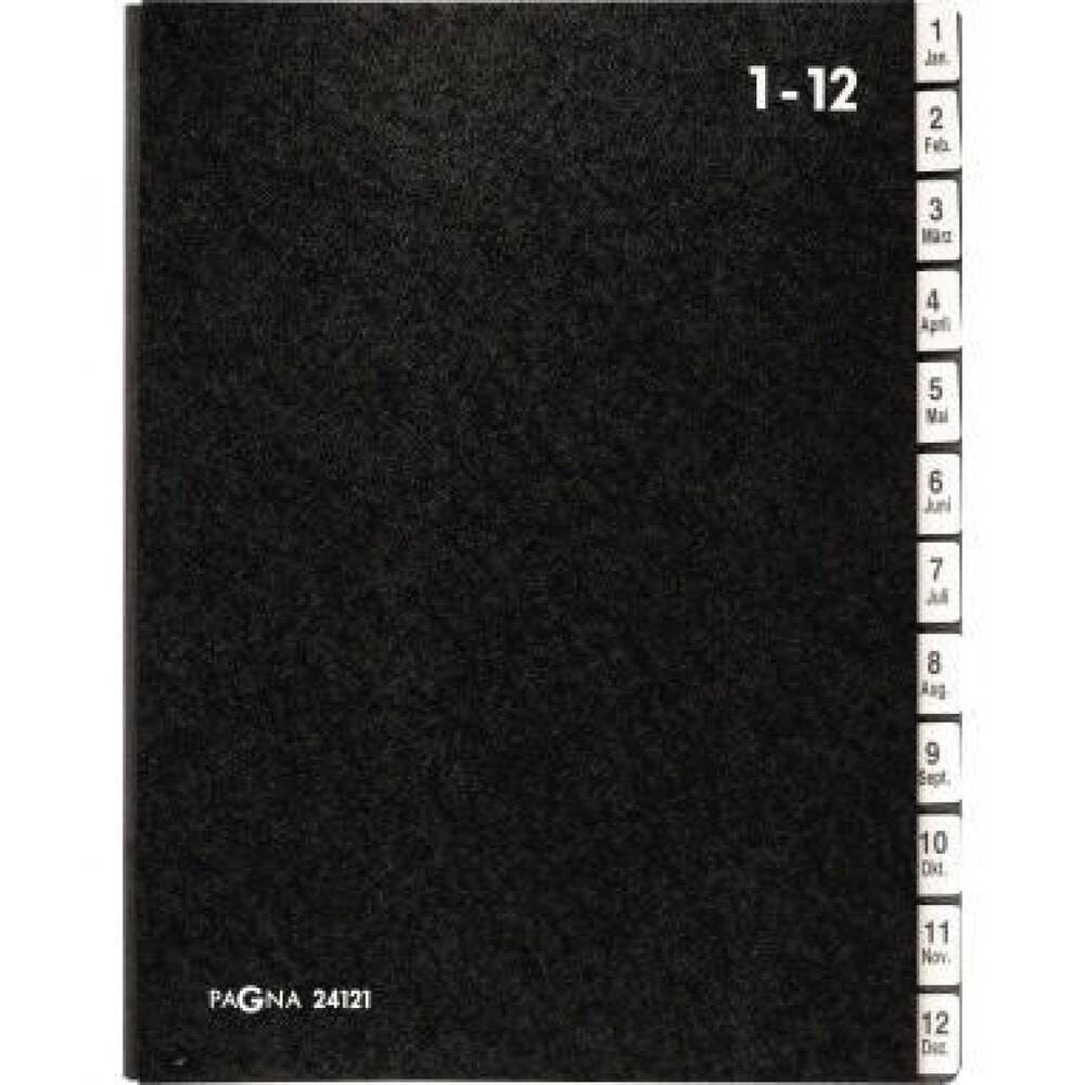 PAGNA Pultordner 24121-04 DIN A4 1-12/Jan-Dez 12Fächer Hartpappe sw-0