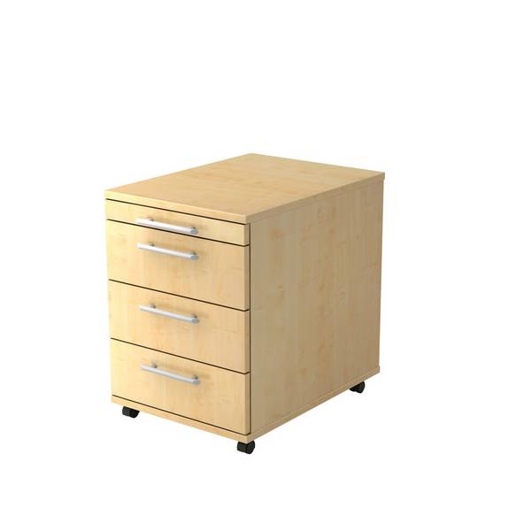 Hammerbacher Rollcontainer 58cm,3 Schübe RE Ahorn