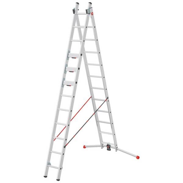 Hailo Sprossenschiebeleiter S110 Pro mit innovativen 3 Dreh-Stufen mit großer Standfläche 2x12 Sprossen