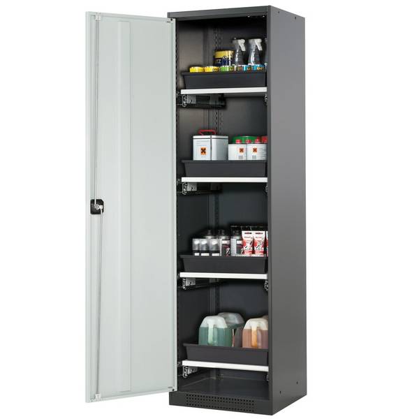 asecos® Chemikalienschrank CS-CLASSIC, mit 4 Tablarauszügen und PP-Wan