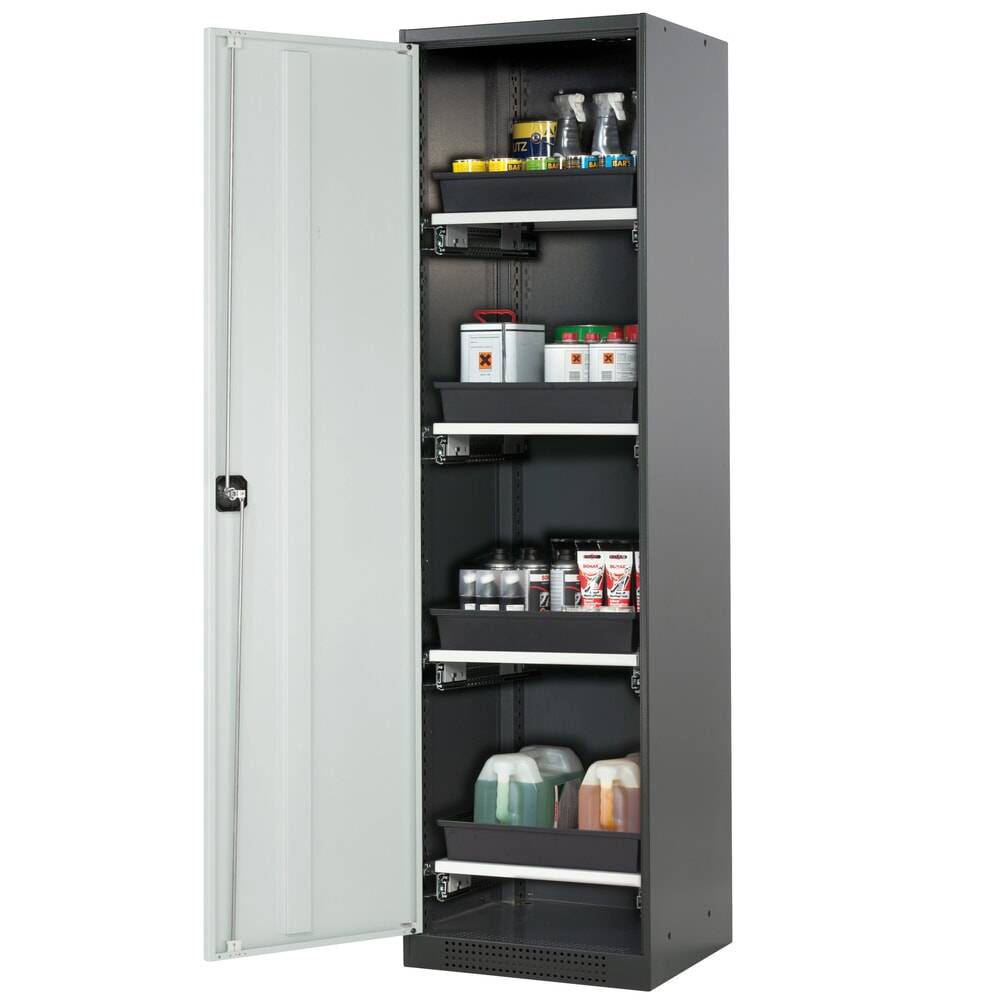 asecos® Chemikalienschrank CS-CLASSIC, mit 4 Tablarauszügen und PP-Wan-0