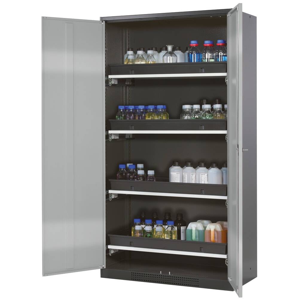 asecos® Chemikalienschrank CS-CLASSIC, mit 4 Tablarauszügen und PP-Wan-0