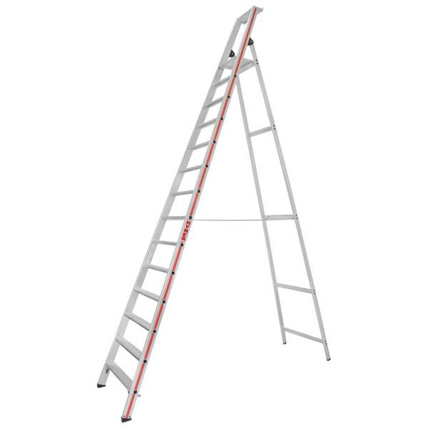 Stufen-Stehleiter mit Sicherheitsbrücke, einseitig, Ablageschale und Einhängemög