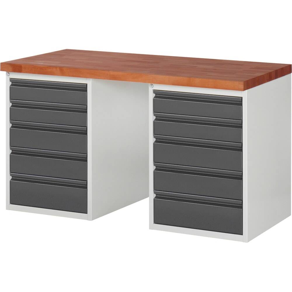 RAU Werkbank Serie 7000, Rotbuche-Massiv-Arbeitsplatte, 2 Container-0