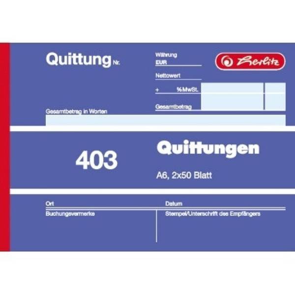 Herlitz Quittungsblock 403 886614 A6 quer Blaupapier 2x50Bla 310597-YY