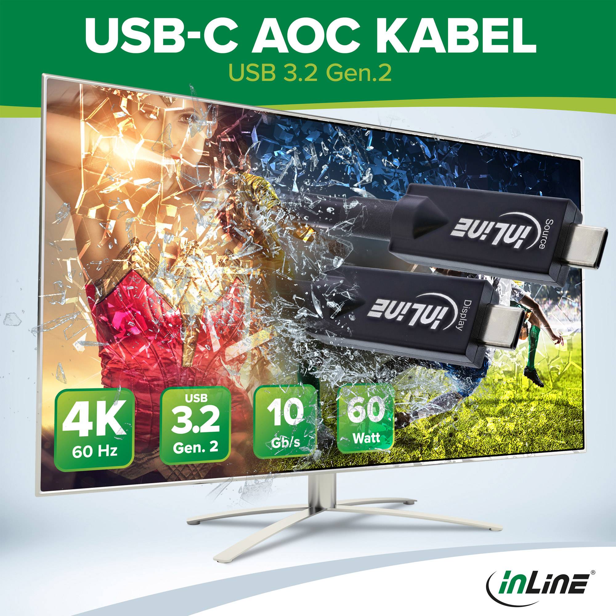 InLine USB 3.2 Gen.2 AOC Kabel Typ-C Stecker/Stecker schwarz 7.5m Audio/Multimedia Digital/Daten Digital/Display/Video-1