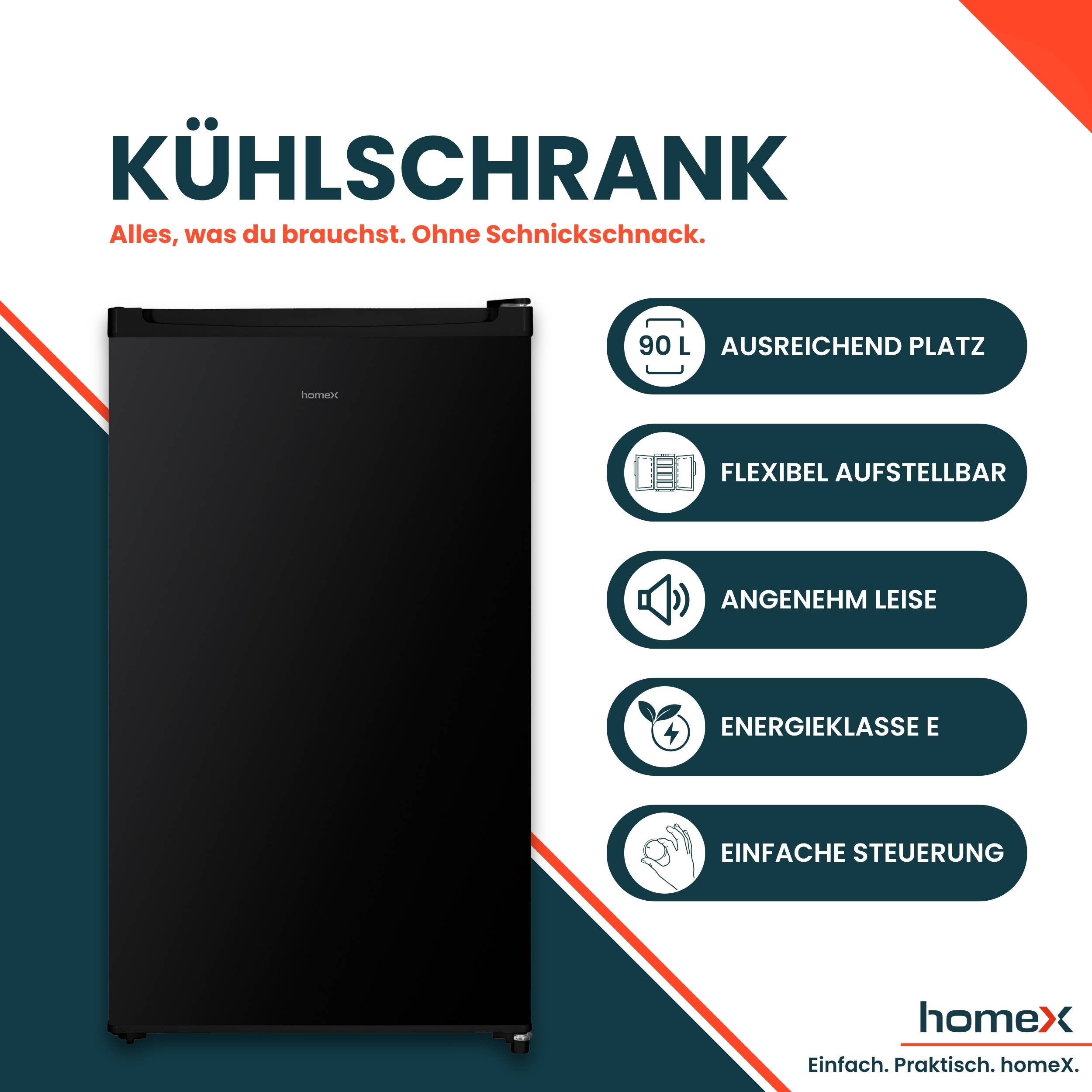 homeX CS0881-B Kühlschrank ohne Gefrierfach, Vollraumkühlschrank klein - 90L Nutzinhalt, freistehend, kompakt, schwarz-1