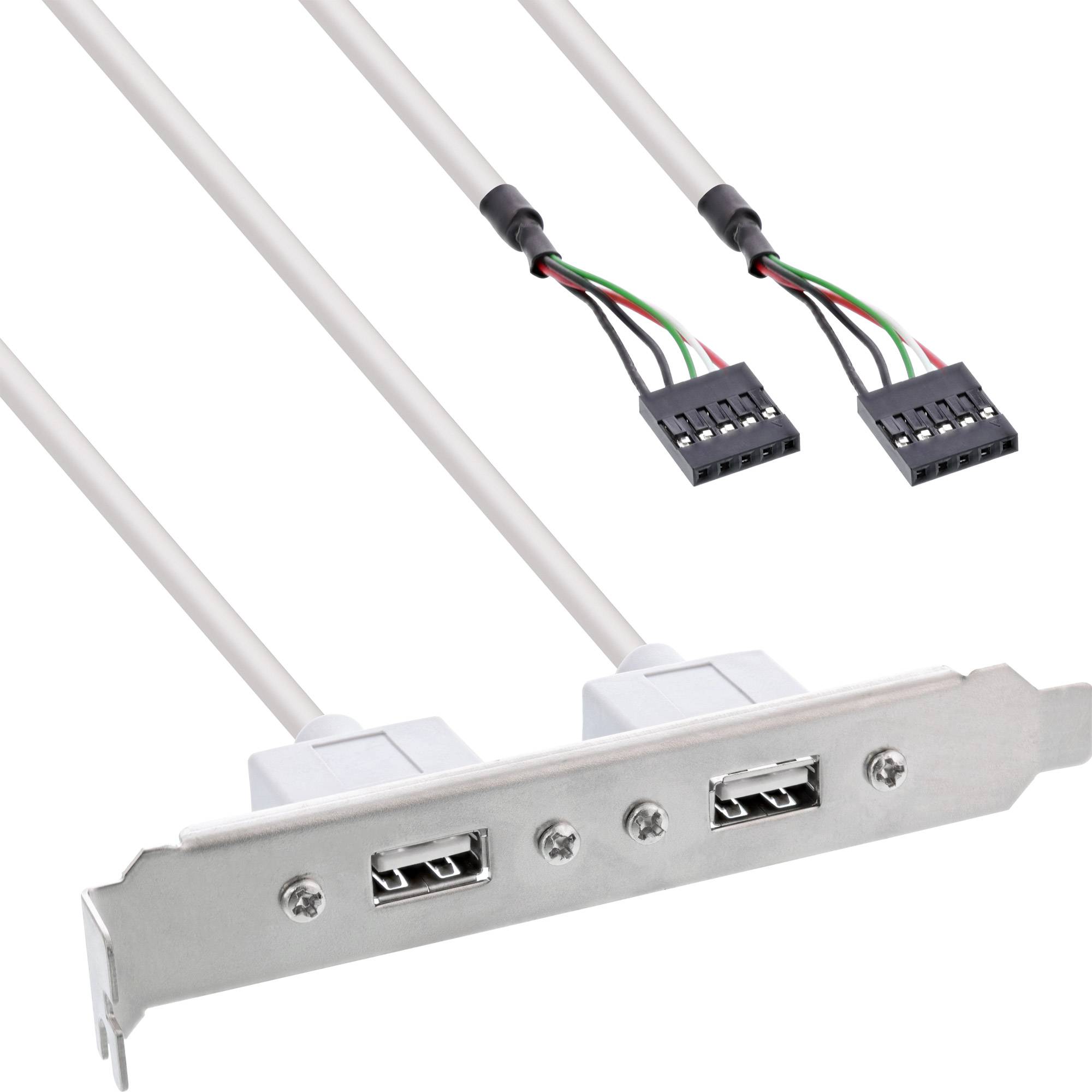 InLine® Slotblech USB 2.0, 2x USB Buchse auf 2x 5pol Pfostenverbinder, 0,3m-0