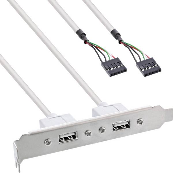 InLine® Slotblech USB 2.0, 2x USB Buchse auf 2x 5pol Pfostenverbinder, 0,3m
