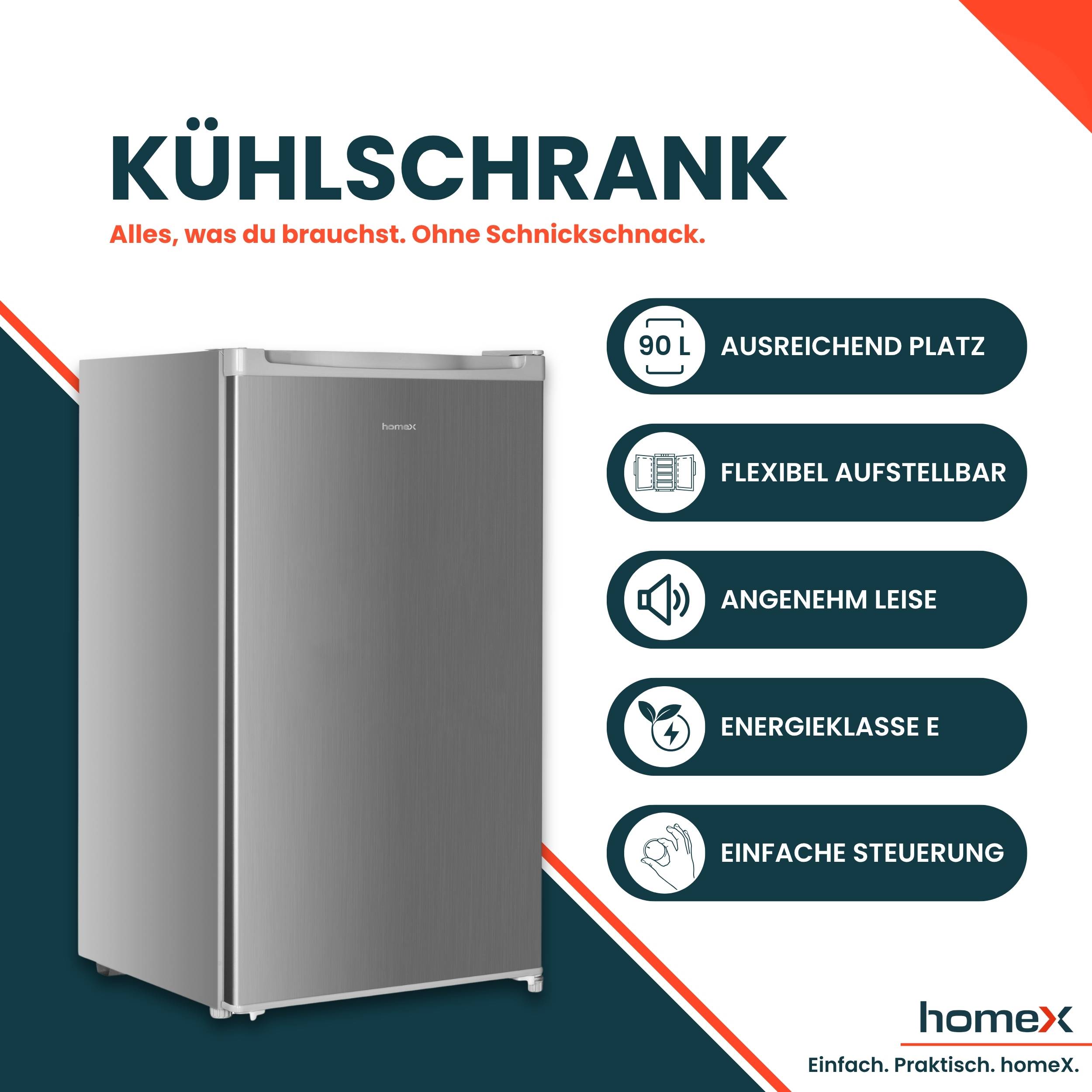 homeX CS0881-S Kühlschrank ohne Gefrierfach, Vollraumkühlschrank klein - 90L Nutzinhalt, freistehend und kompakt, silber-1