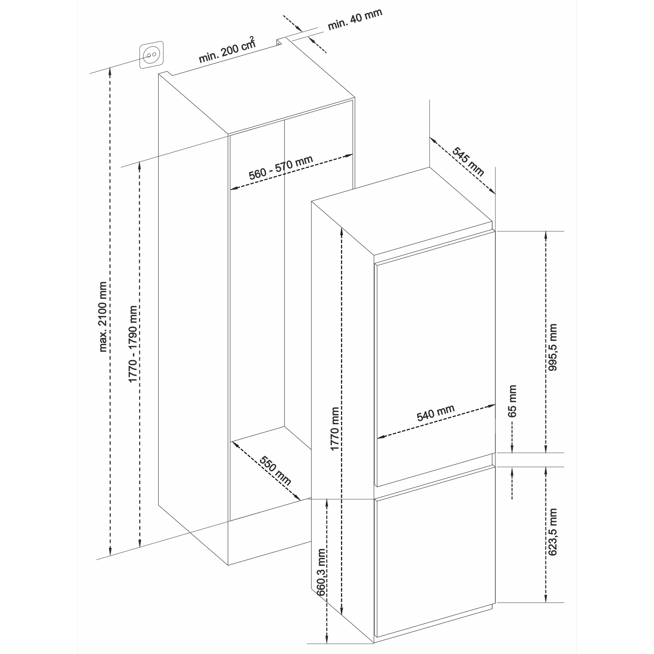 Daewoo CKL2764EIMA0-DE Einbaukühlschrank mit Gefrierfach, Einbau Kühl Gefrierkombination, 178cm Nische, 251 Liter-3