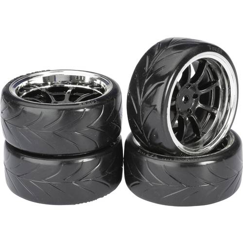 Absima 1:10 Straßenmodell Kompletträder Drifter A 9-Speichen Schwarz-Chrom 4 St.