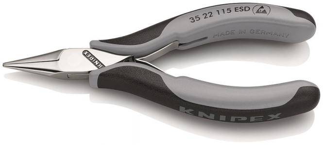 KNIPEX 35 22 115 ESD Elektronik-Greifzange ESD 115 mm mit Mehrkomponenten-Hüllen spiegelpoliert 0 SB-Karte/Blister-0