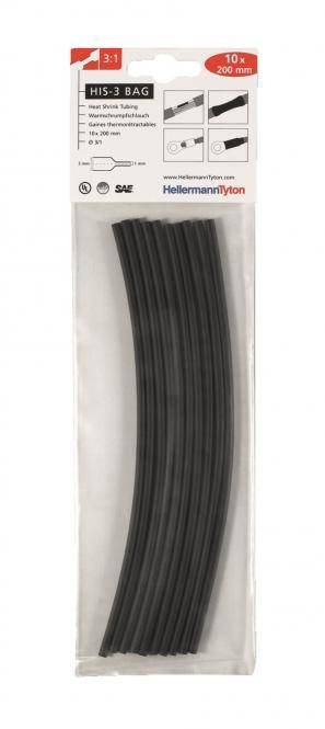 HellermannTyton HIS-3 BAG Warmschrumpfschlauch Ø 3mm, Polyolefin vernetzt Schwarz, Schrumpfrate 3:1, Länge 200mm-0