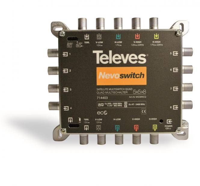 TELEVES Deutschland Multischalter MS58NCQ 5 in 8 mit NT quadtauglich kask.-0