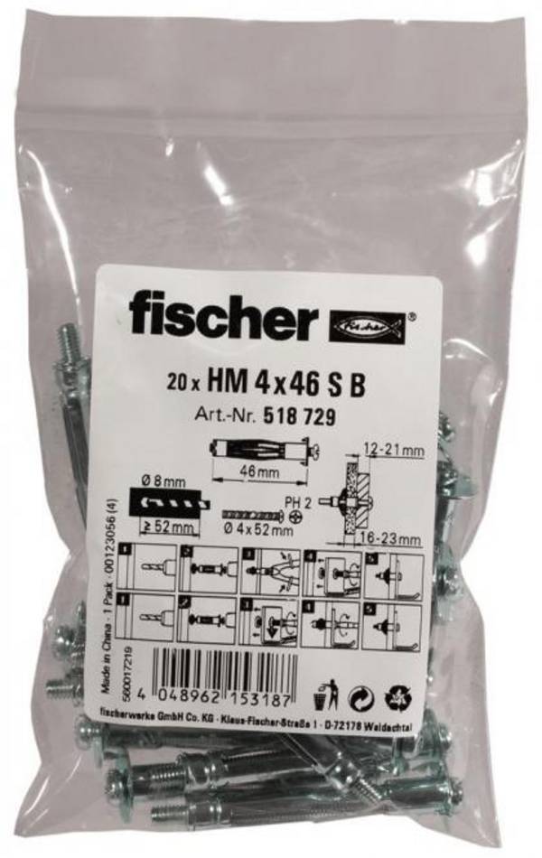 Fischer Hohlraum-Metalldübel HM 518729 4x46 S B (20)
