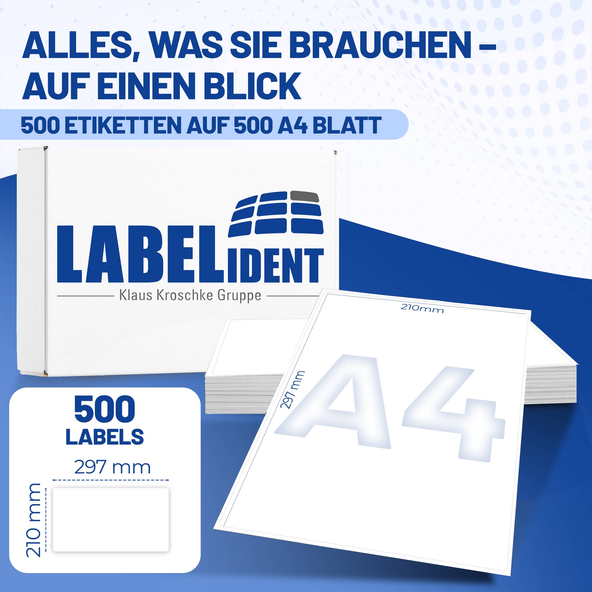 Labelident Papier Etiketten weiß, 210 x 297 mm, 500 Stück, 500 Blatt-1