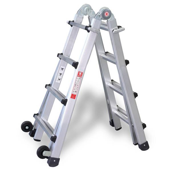 Euroline Premium 31621 Vario-Klappleiter mit Rollen 4x3 Sprossen