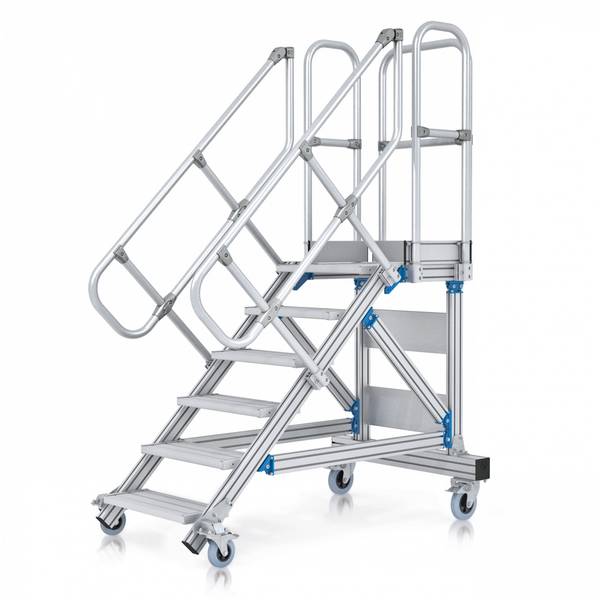 Zarges Plattformtreppe fahrbar 60° 600mm Stufenbreite 7 Stufen