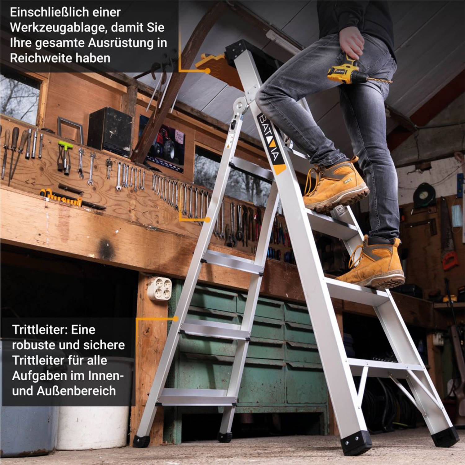 Batavia 3-in-1-Multileiter mit integrierter Werkzeugablage-1