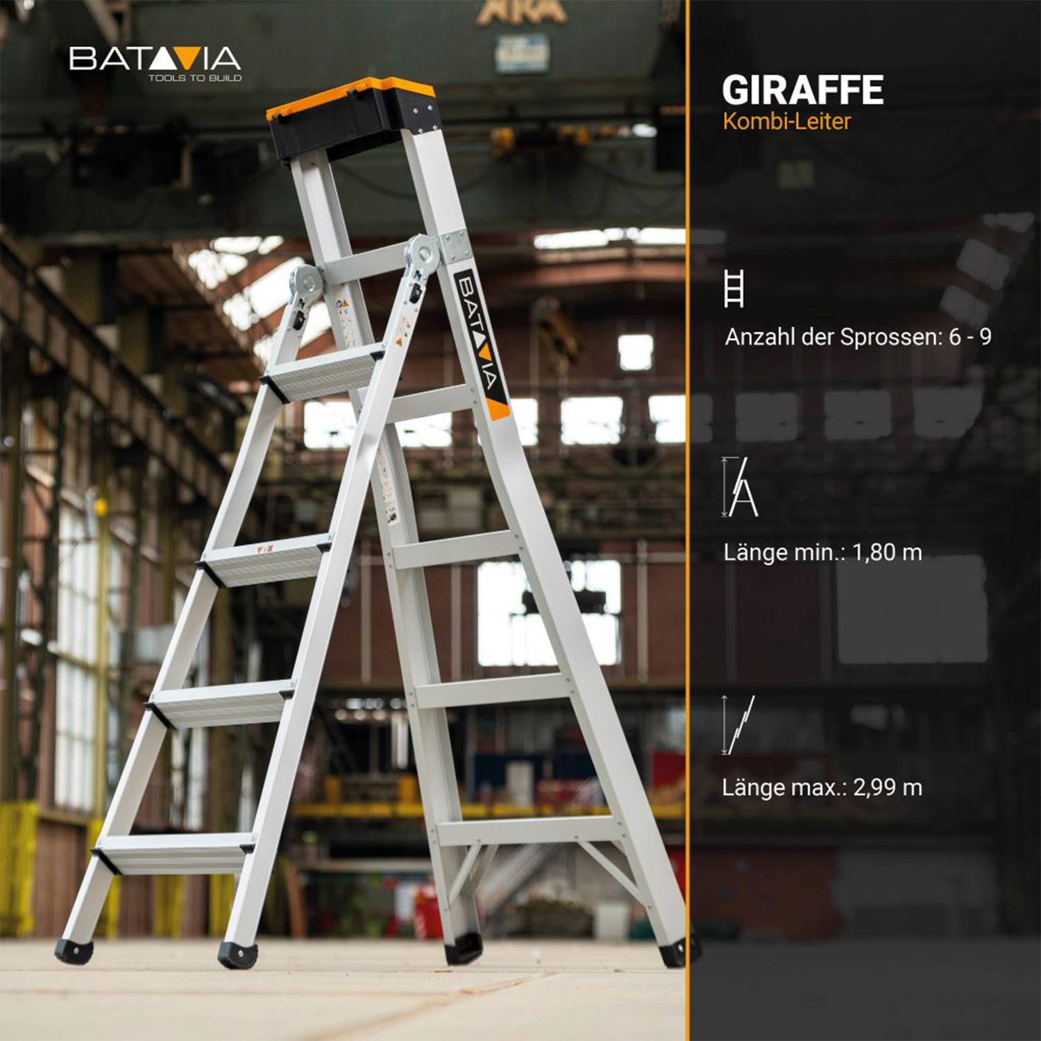 Batavia 3-in-1-Multileiter mit integrierter Werkzeugablage-4
