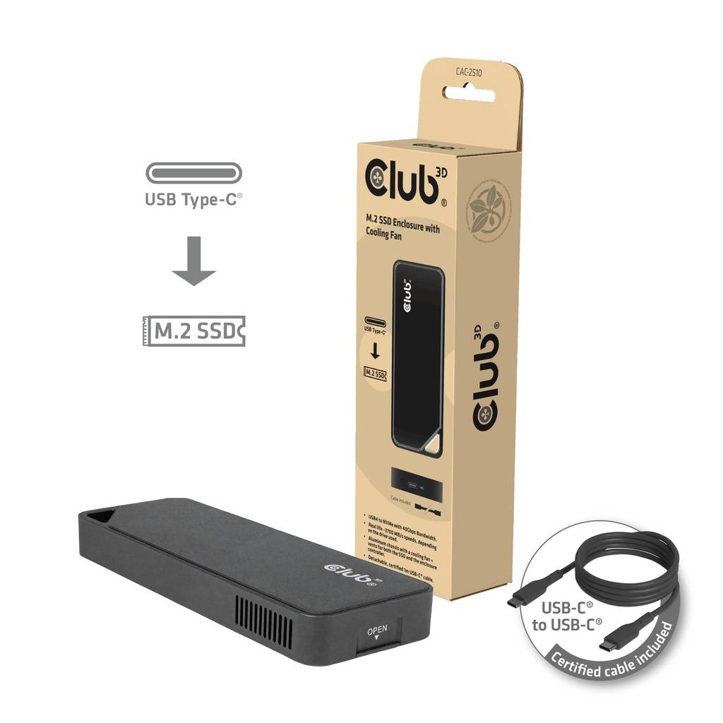 Club 3D M.2-SSD-Gehäuse mit Lüfter, NVMe, USB4-0