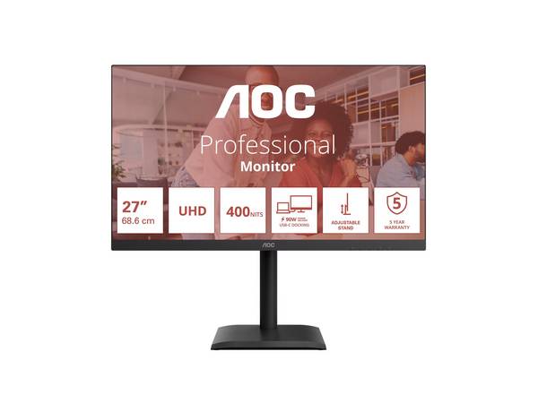 AOC E4 Series LED-Monitor 68,6 cm 27" 3840 x 2160 4K UHD 2160p @ 60 Hz IPS 400 cd/m² 1200:1 4 ms 2xHDMI DisplayPort