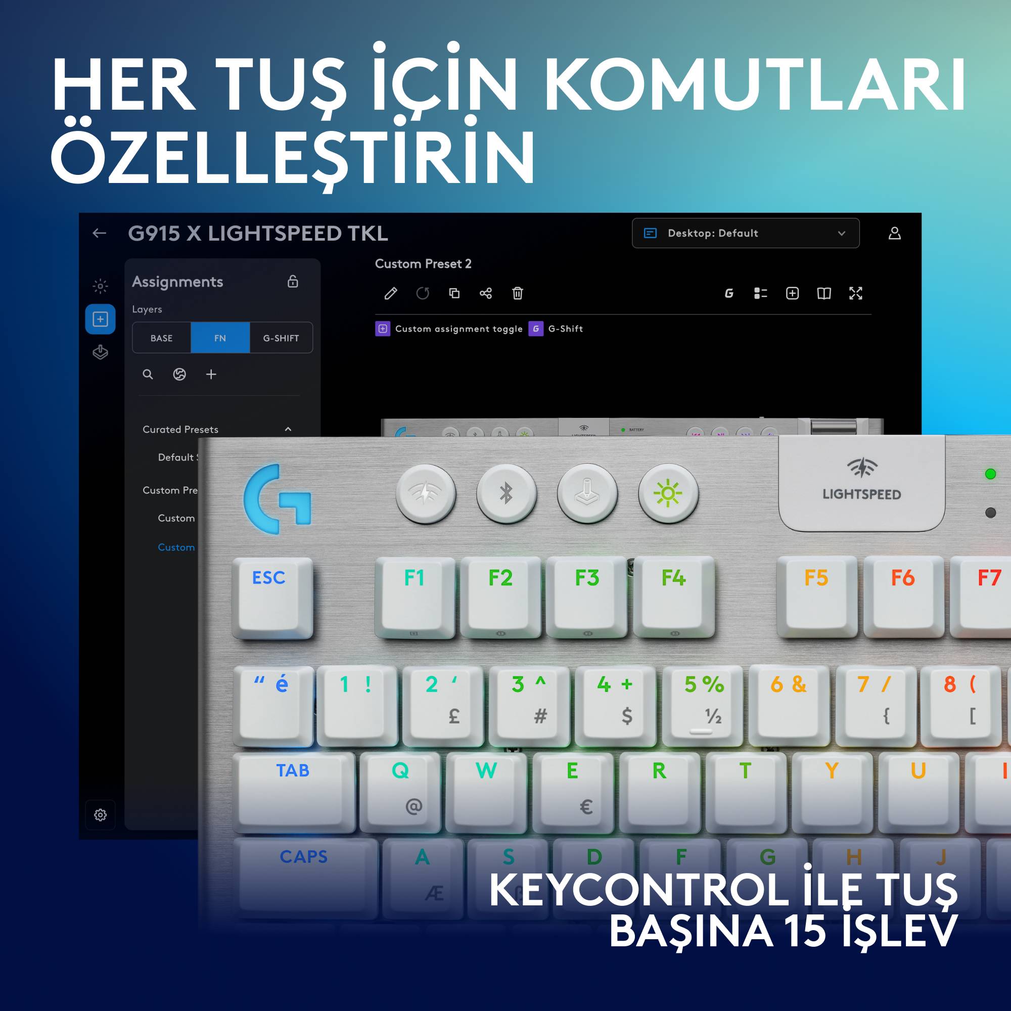 Logitech G G915 X - Tastatur - LIGHTSPEED - TKL - kabellos - Bluetooth - USB - GLT - Schwarz - TL: US, QWERTY-2