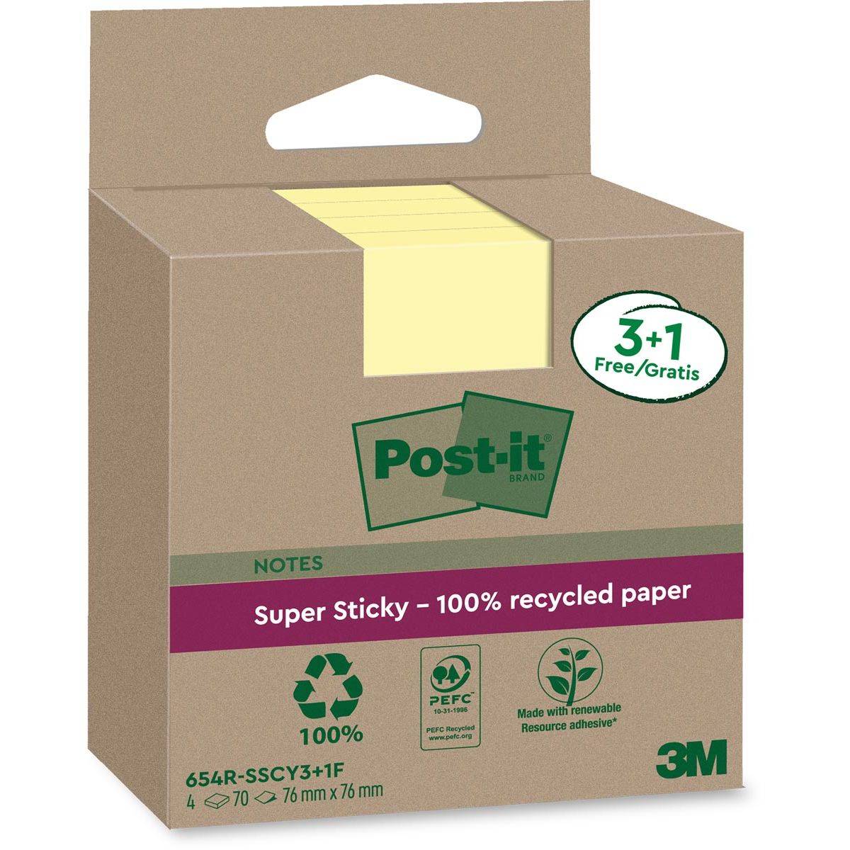 Post-it Haftnotizen super sticky Recycling notes, gelb