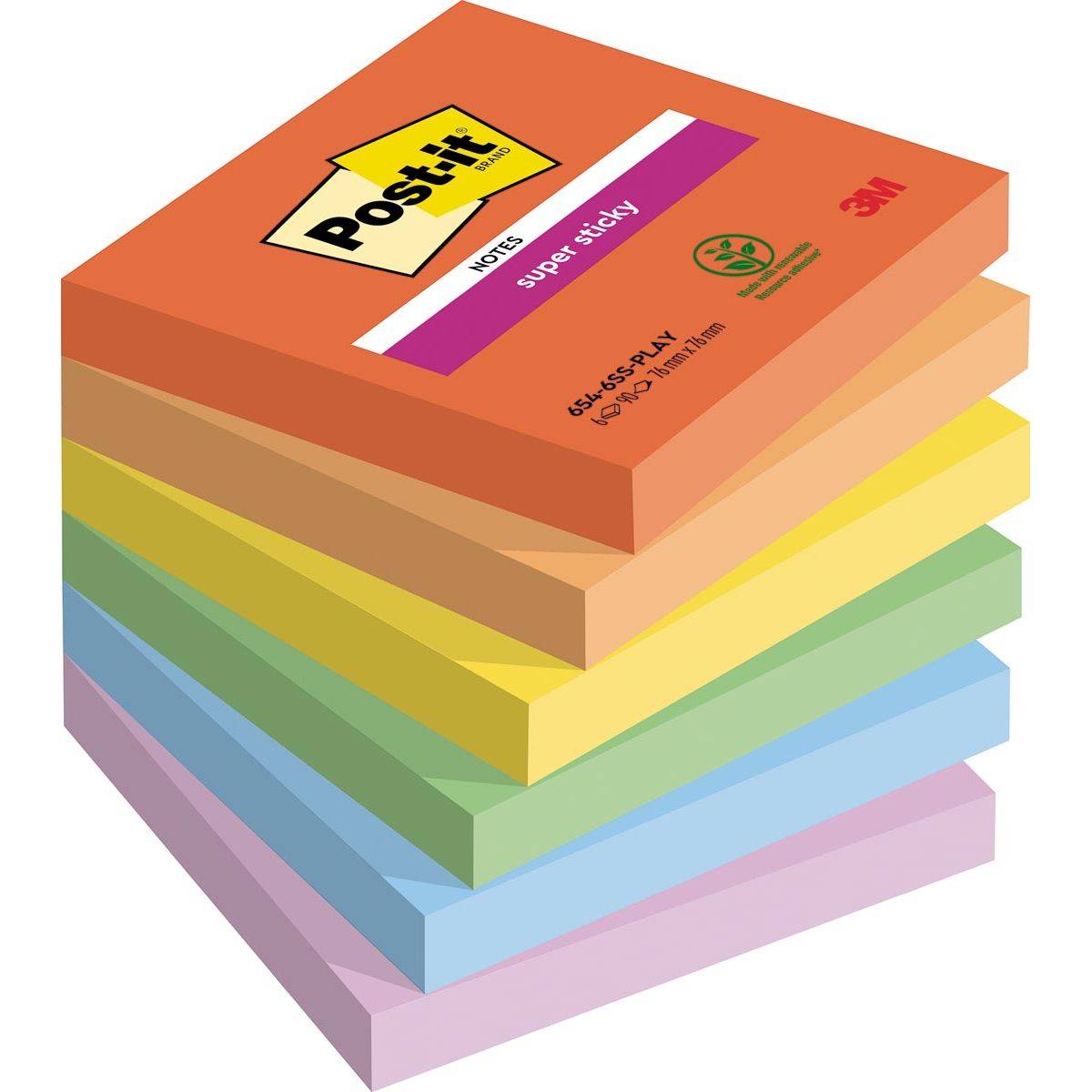 Post-it Haftnotiz 654-6SS-PLAY 76x76mm 90Blatt 6St.-0