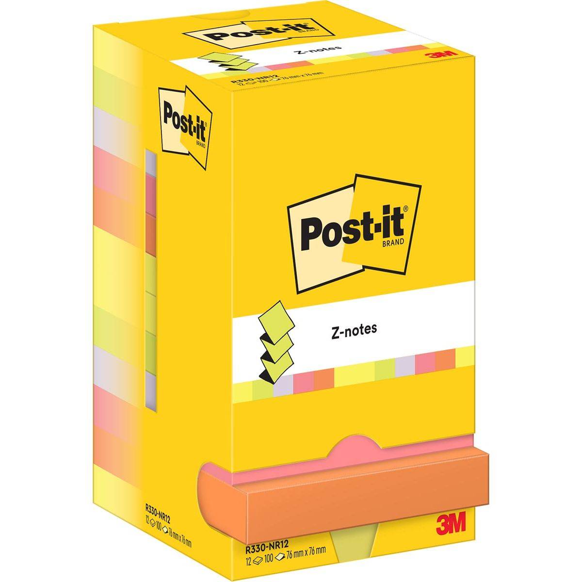 Post-it Haftnotizen z-notes, 76 x 76 mm, Neonfarben-0