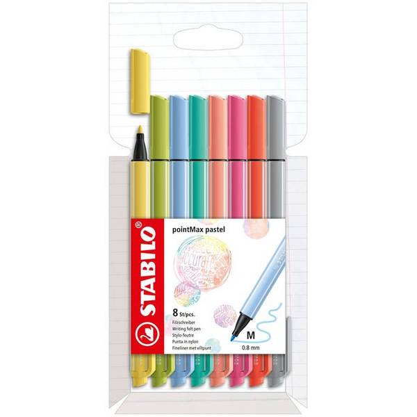 STABILO pointMax - Filzstift - verschiedene Pastellfarben - wasserbasierte Tinte - 0.8 mm - Mittel (Packung mit 8)