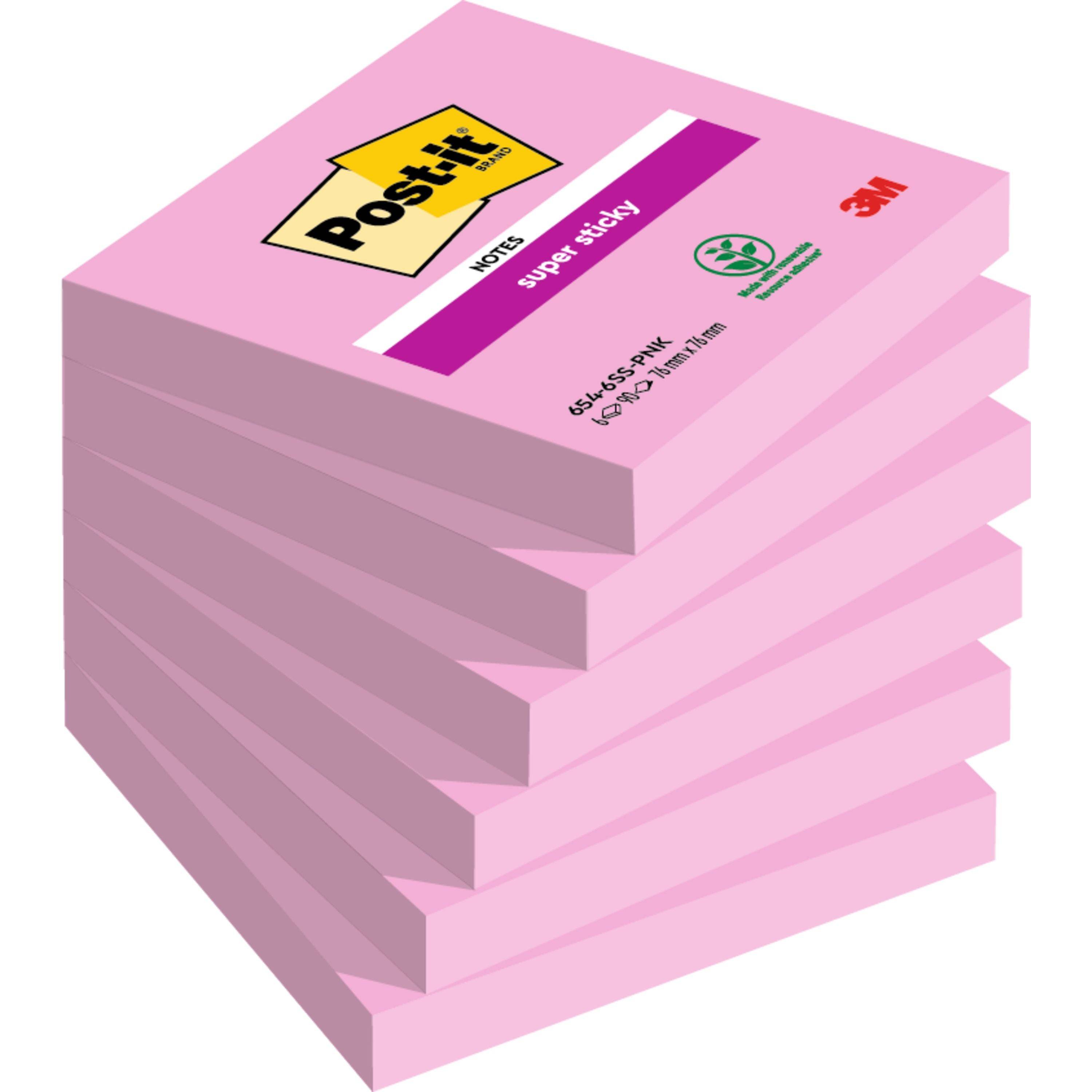 3M 654-6SS-PNK, Quadratisch, Pink, Papier, 76 mm, 76 mm, 90 Blätter-0