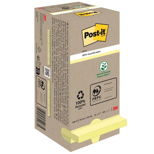 3M - Post-it 654-1T - Haftnotizen - 76 x 76 mm - 1600 Blatt (16 x 100)