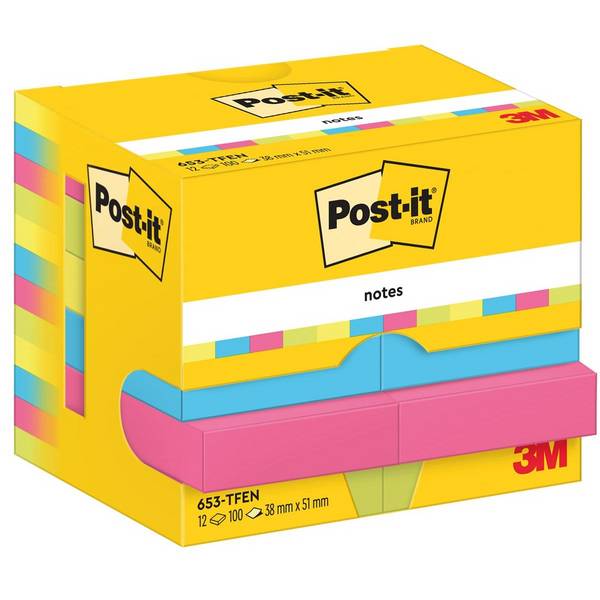 Post-it Haftnotiz 653-TFEN 38x51mm 100Bl farbig 12 St./Pack.