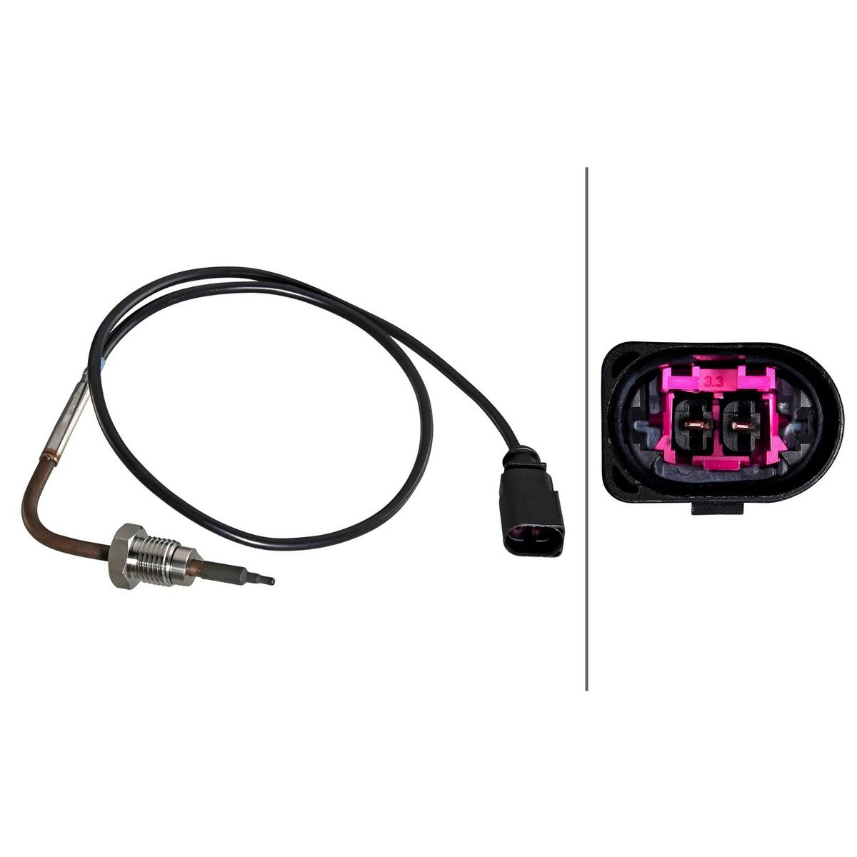 Sensor Abgastemperatur geschraubt 2-polig 590 mm Kabel HELLA für AUDI A8-3