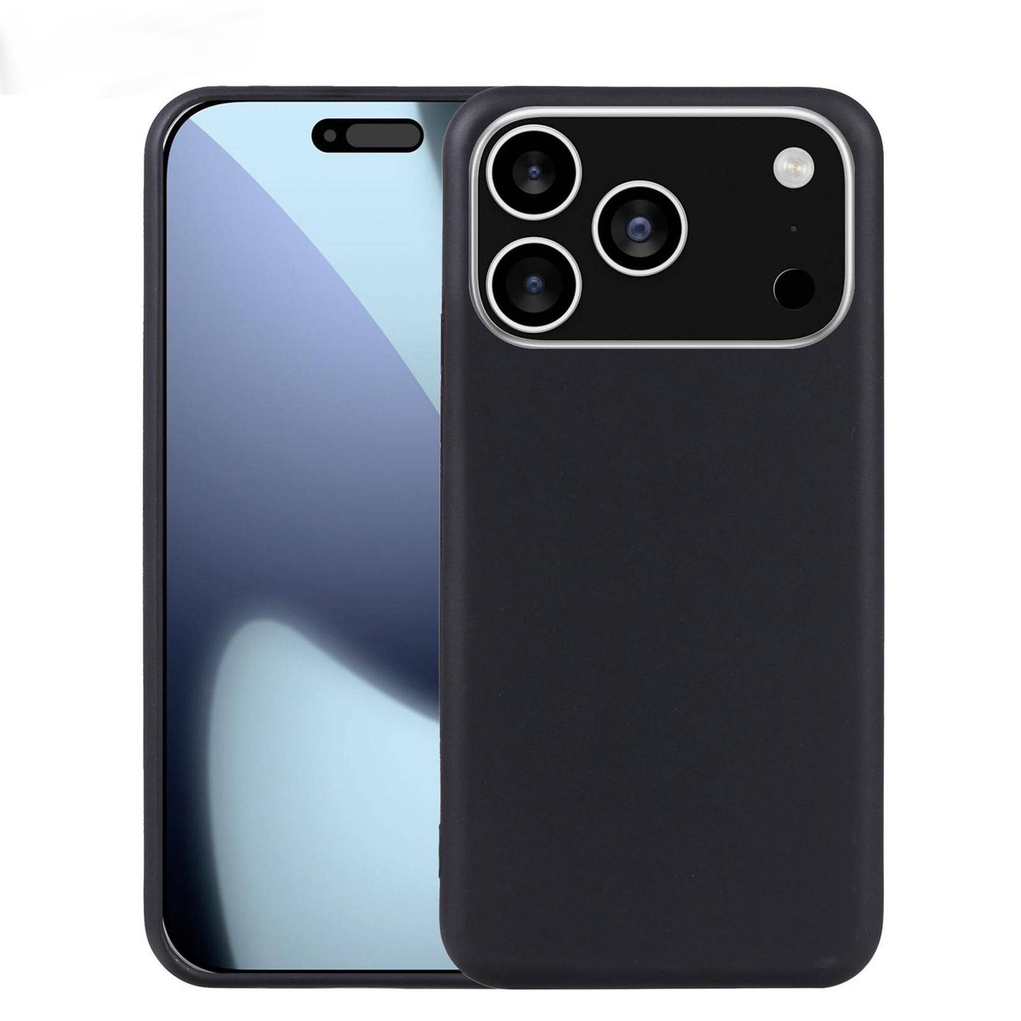 Silikon Handyhülle + Schutzglas für Apple iPhone 18 Pro TPU Set 2 in 1 Schwarz-1